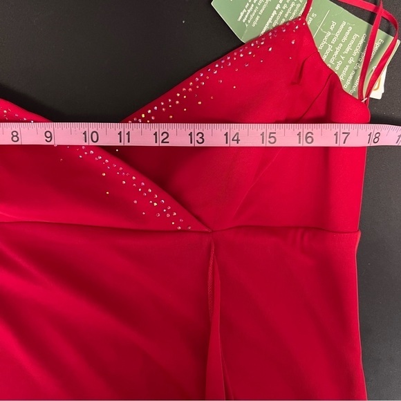 Dave & Johnny Dress Women 9 10 Maxi Red Rhinestone Studded Ruffled Sleeveless - Picture 7 of 13
